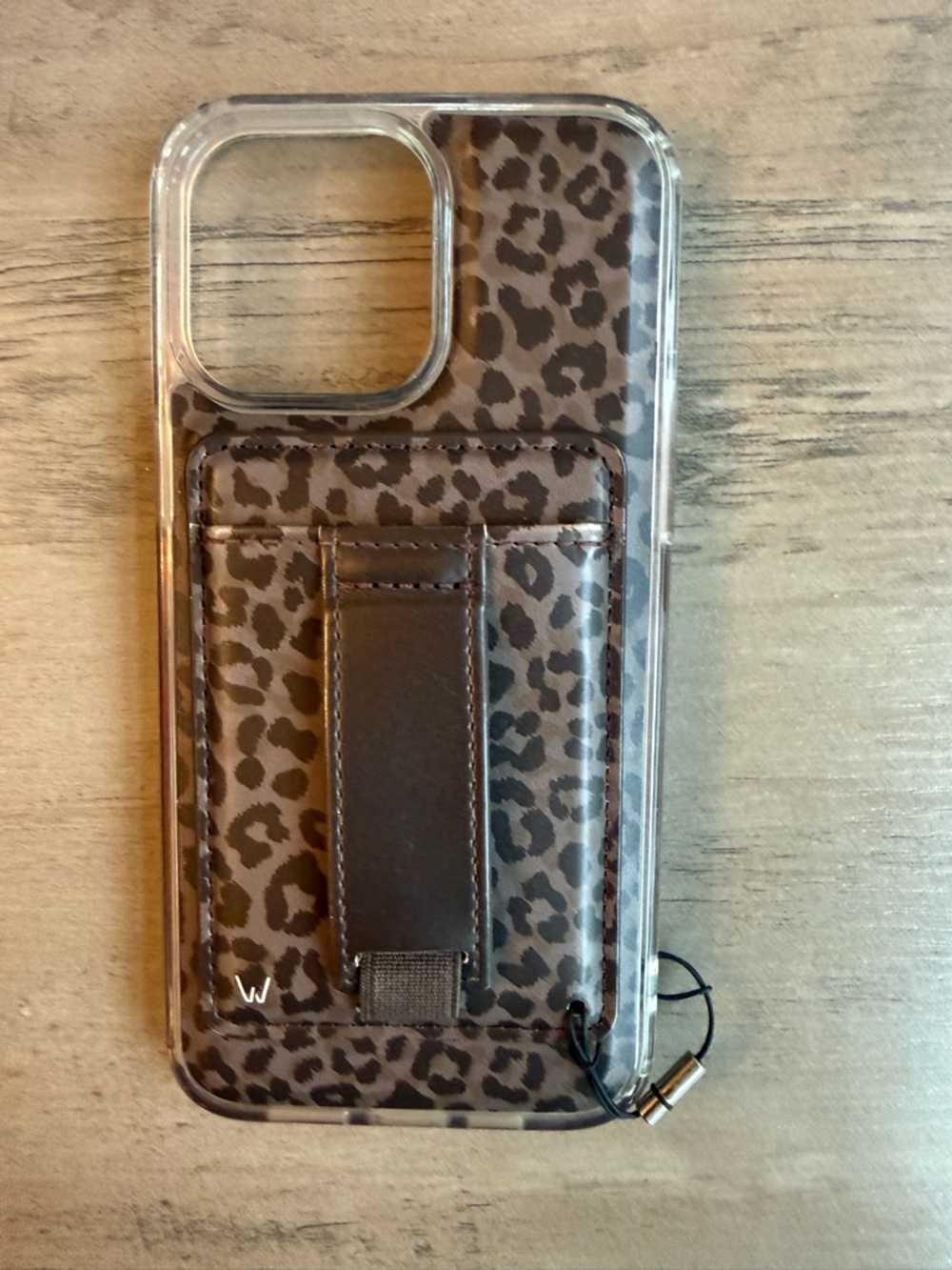 Leopard Print Cardholder Phone Case with Strap - Brown